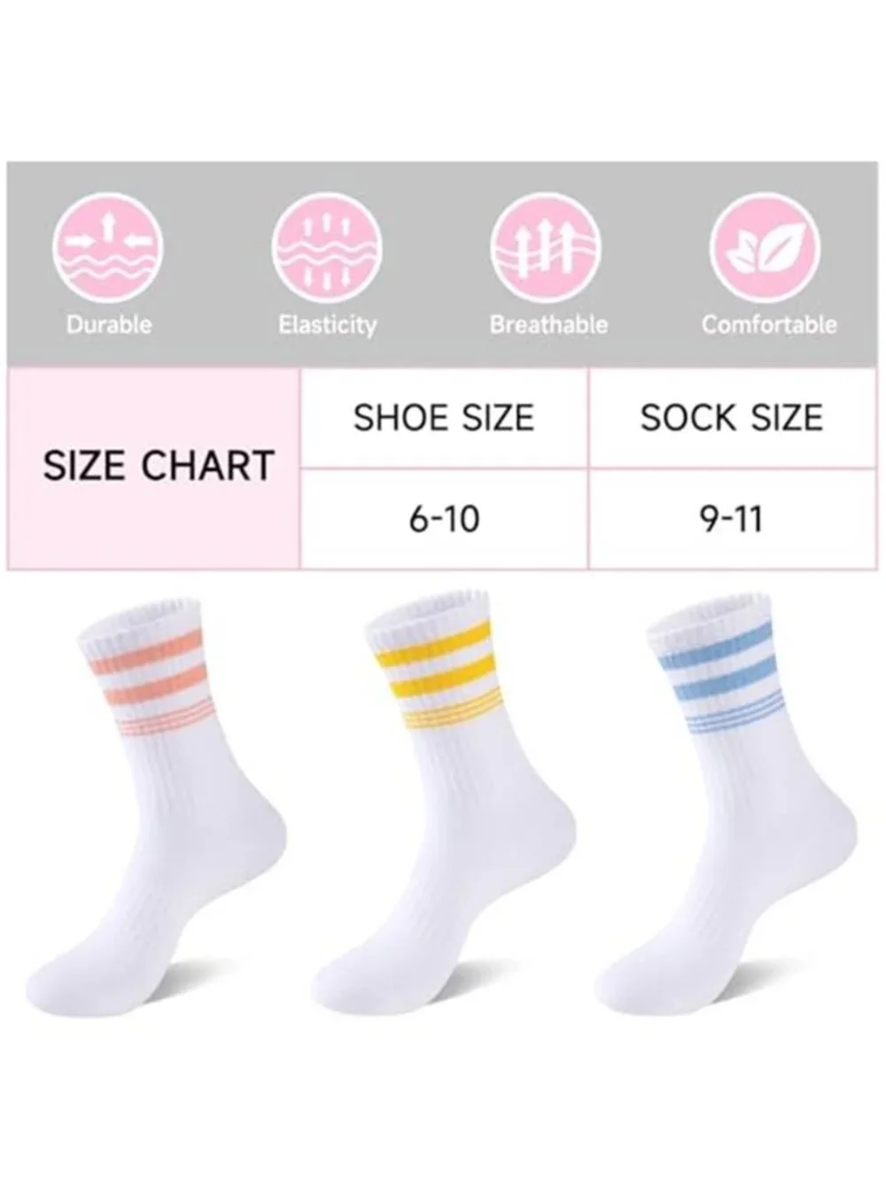 7 Pairs Womens Crew Cotton Socks Casual Breathable Striped Calf Socks